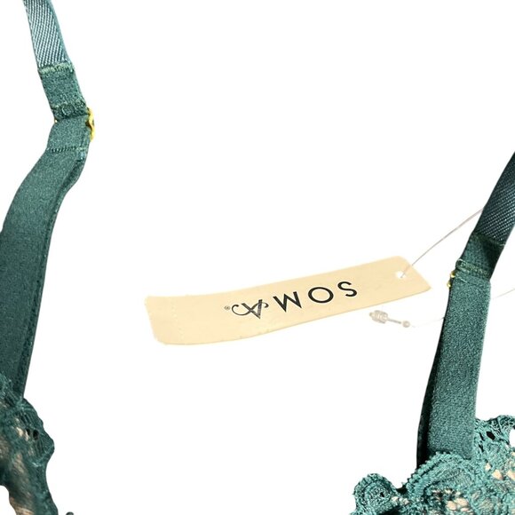 Soma Bra Unlined Lace Plunge NEW Dark Forest Green 34B Convertible - Picture 6 of 8